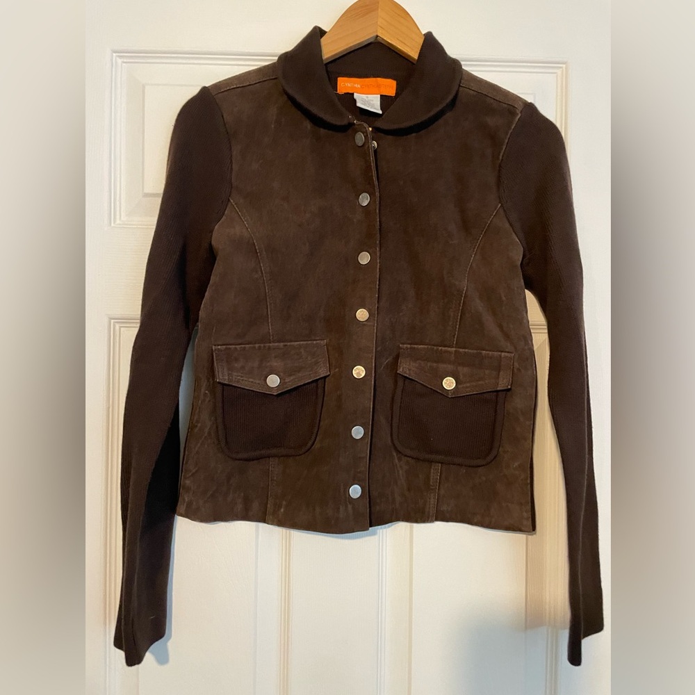Cynthia Steffe Sz Small chocolate brown suede and knit jacket